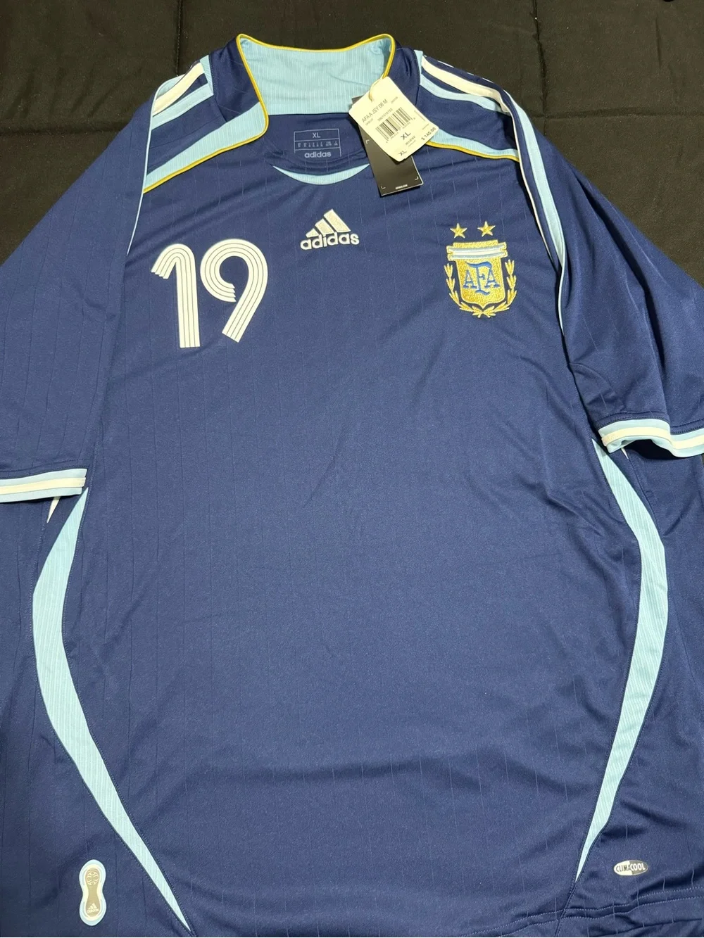 adidas Navy Blue Argentina Soccer Jersey #19 with Light Blue Trim